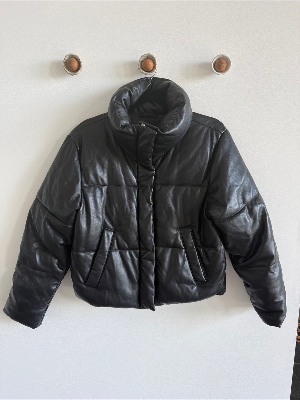 Abercrombie & Fitch Black Quilted  Vegan Leather Puffer Jacket